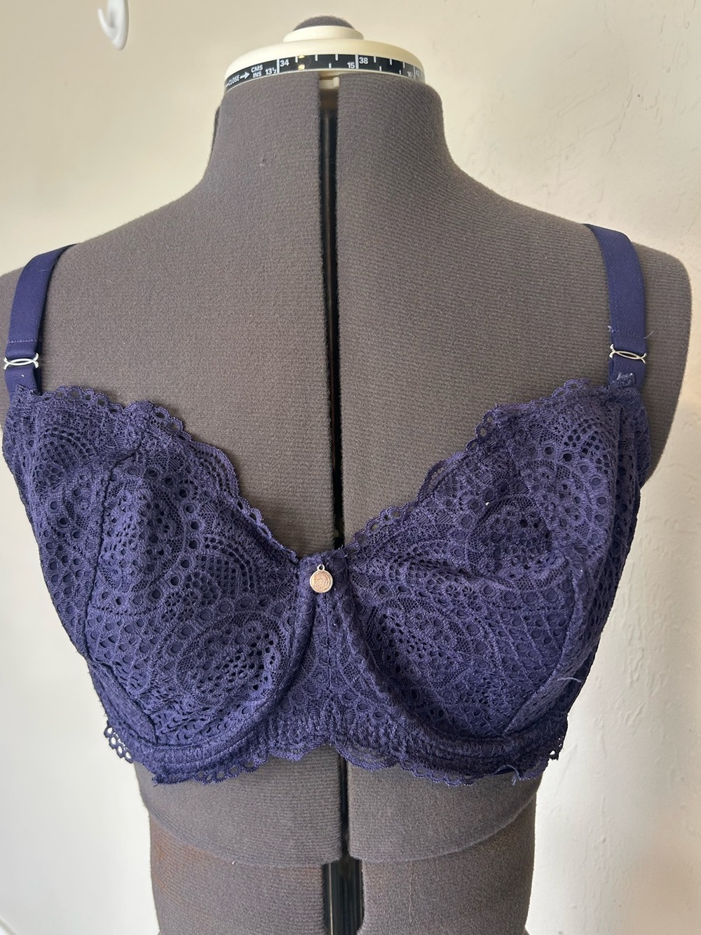 Birdsong Balconette Lace Underwire Bra Blue 38DDD Hook & Eye Back Closure (1958)